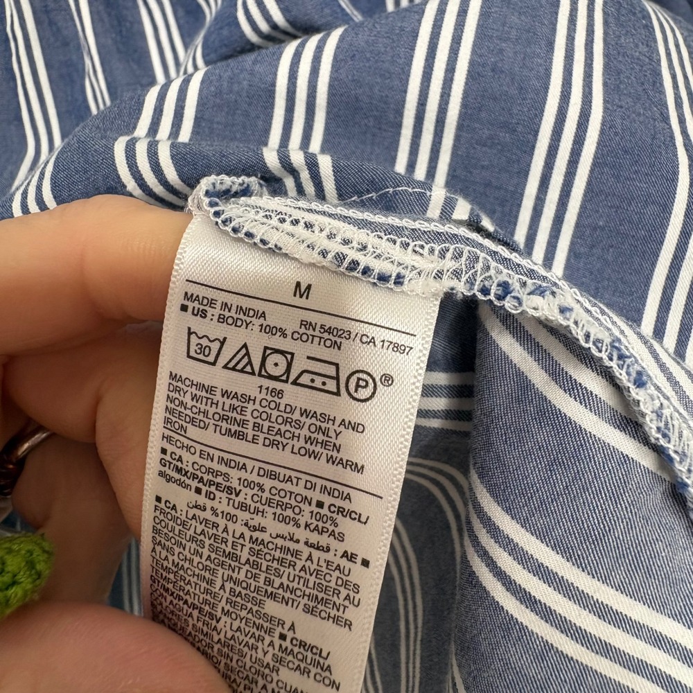 Old Navy Blue Striped Peasant Puff-Sleeve Blouse - Picture 5 of 7